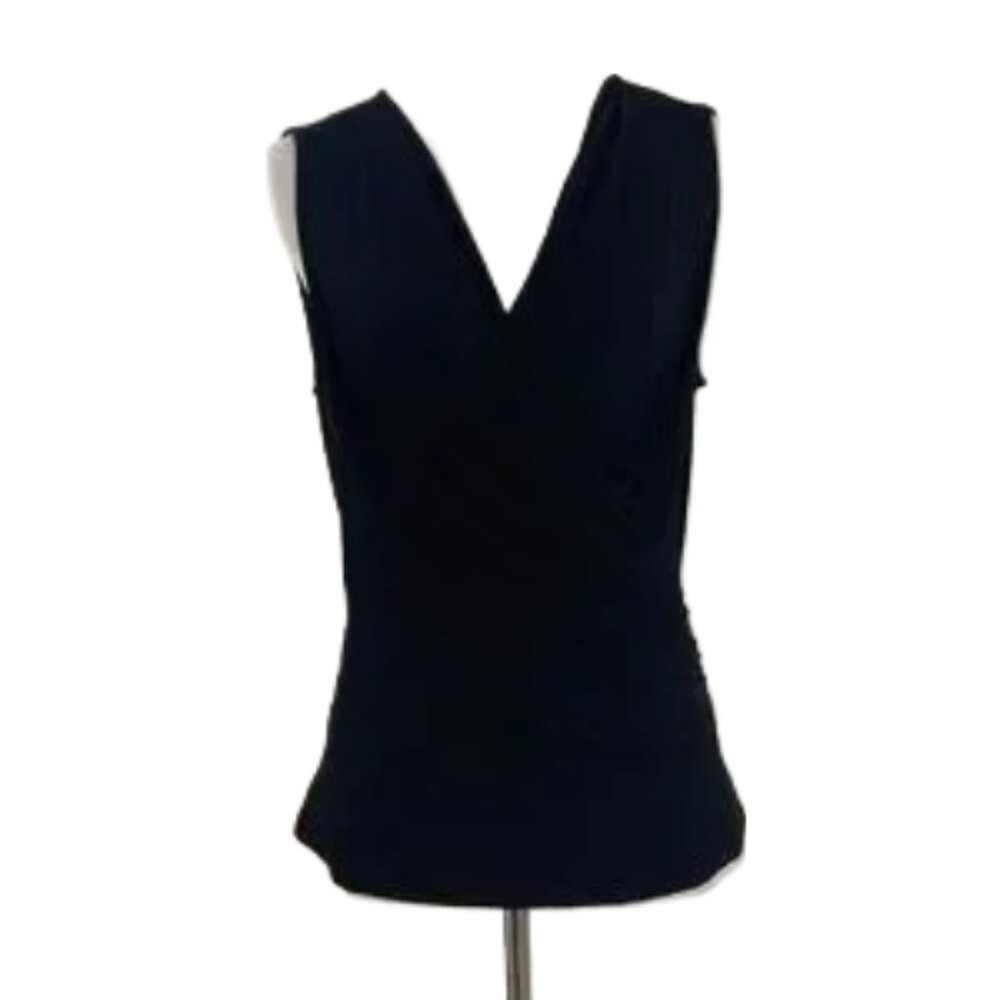 Calvin Klein Pleated Faux Wrap Black Blouse s